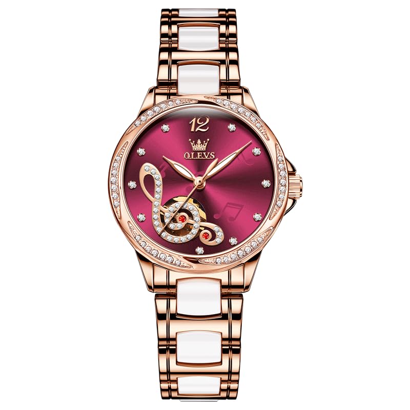 OLEVS Popular Ceramic Mechanical Pink Crystal Red Women s Wristwatch, Automatic, Gold, Skeleton, Waterproof, Luminous,
OLEVS Popular Ceramic Mechanical Pink Crystal Red Women s Wristwatch, Automatic, Gold, Skeleton, Waterproof, Luminous,