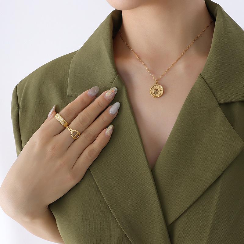 Geometric Zircon Star & Moon Necklace, Titanium Steel Gold-Plated, Romantic Round Tag Pendant Choker
Geometric Zircon Star & Moon Necklace, Titanium Steel Gold-Plated, Romantic Round Tag Pendant Choker
