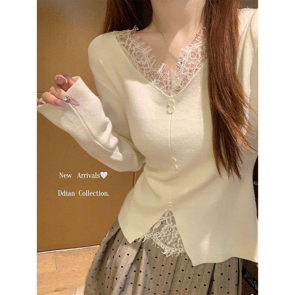 Niche V-Neck Lace Patchwork Knitwear: Autumn/Winter Slimming Cinched Waist Long Sleeve Top for Women One Size красный
Niche V-Neck Lace Patchwork Knitwear: Autumn/Winter Slimming Cinched Waist Long Sleeve Top for Women One Size красный