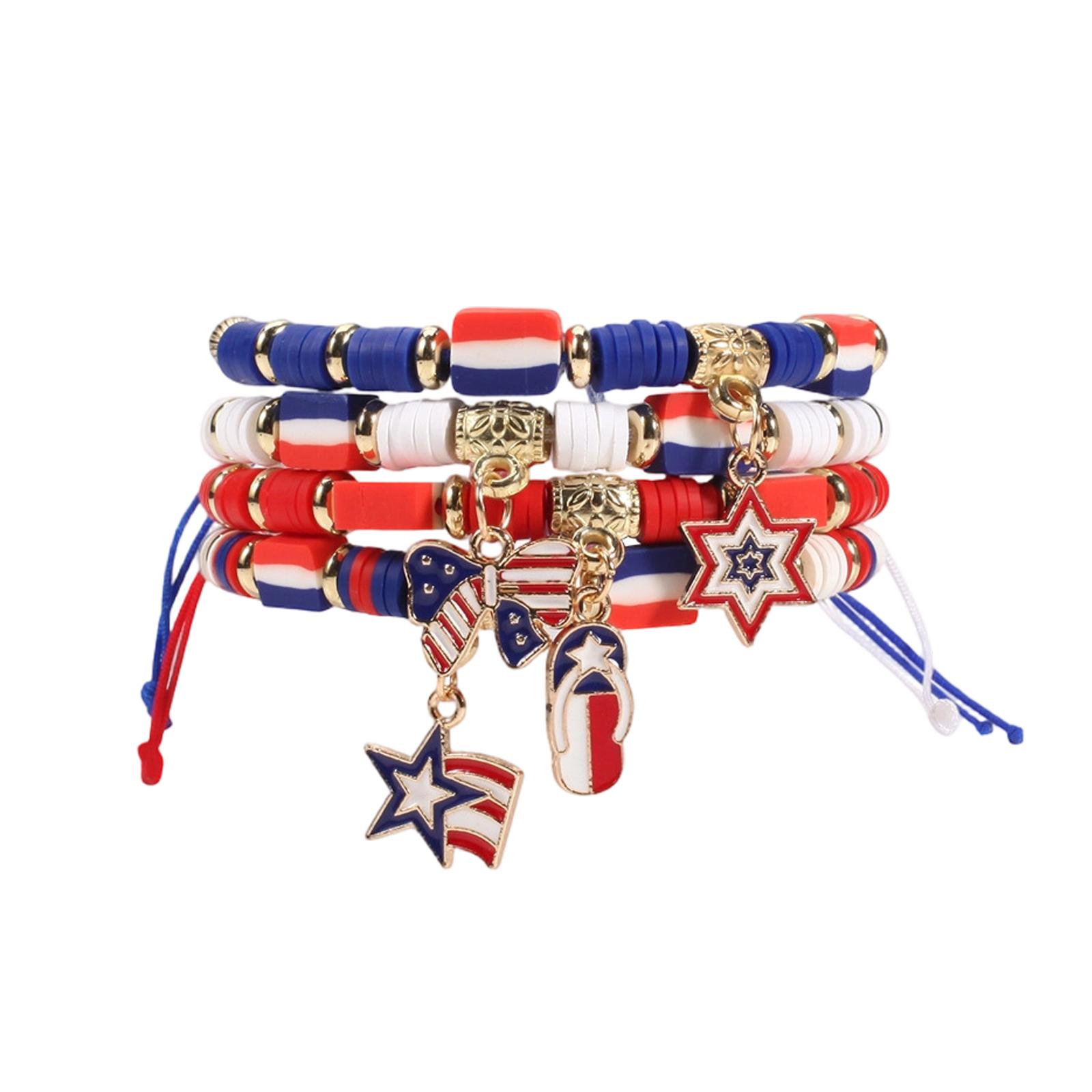 Adjustable Handmade Beaded Bracelets with Enamel Charms Set of 4 Patriotic Style Friendship Jewelry for Women Men Teens ONE SIZE
Adjustable Handmade Beaded Bracelets with Enamel Charms Set of 4 Patriotic Style Friendship Jewelry for Women Men Teens ONE SIZE