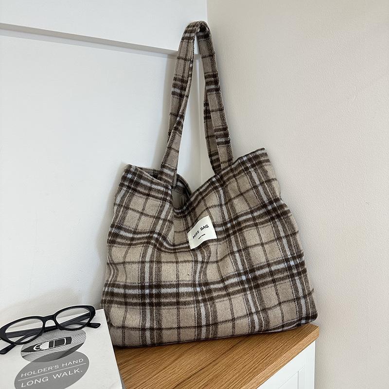 Корейская шерстяная сумка через плечо в клетку с леопардовым принтом из района Дондэмун - Осенне-зимняя модная женская сумка