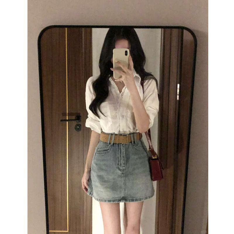 2026 Spring Women s Korean Lace V-neck Shirt & High-waisted Denim Skirt Set Extra Large
2026 Spring Women s Korean Lace V-neck Shirt & High-waisted Denim Skirt Set Extra Large