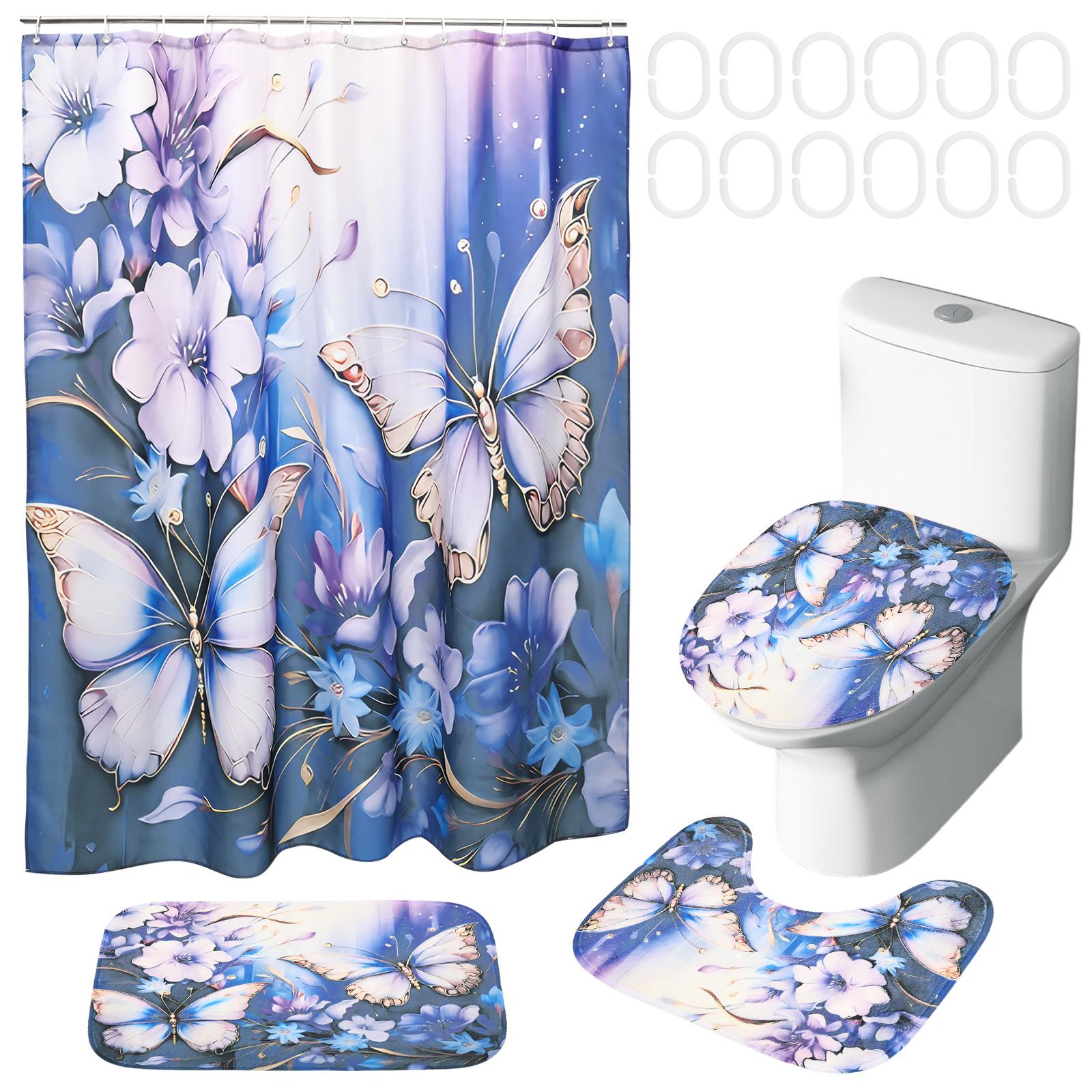 4Pcs Shower Curtain Decor Set Waterproof Bathroom Accessories with Hook Non-slip Bath Mat U Shape Carpet Toilet Lid Cover
4Pcs Shower Curtain Decor Set Waterproof Bathroom Accessories with Hook Non-slip Bath Mat U Shape Carpet Toilet Lid Cover