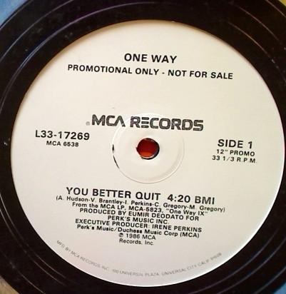 12inch Record ONE WAY - You Better Quit L3317269PROMO MCA Records 1987 US Dance & Electronica Used
12inch Record ONE WAY - You Better Quit L3317269PROMO MCA Records 1987 US Dance & Electronica Used