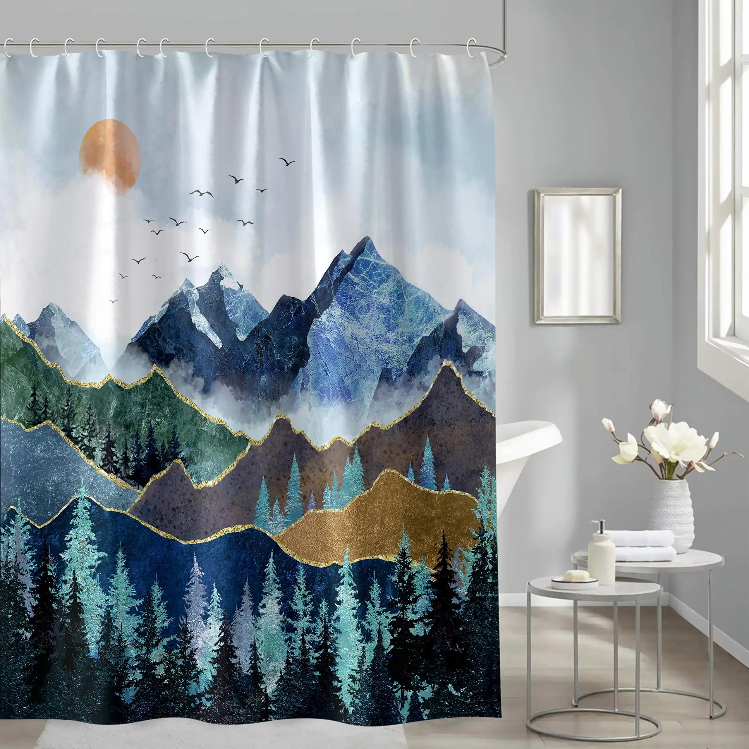 Mountain Shower Curtain,Teal Bathroom Shower Curtain, Cool Nature Watercolor Misty Forest Sun Sunset Landscape Shower Curtains W60H190(CM)-1 Pcs
Mountain Shower Curtain,Teal Bathroom Shower Curtain, Cool Nature Watercolor Misty Forest Sun Sunset Landscape Shower Curtains W60H190(CM)-1 Pcs