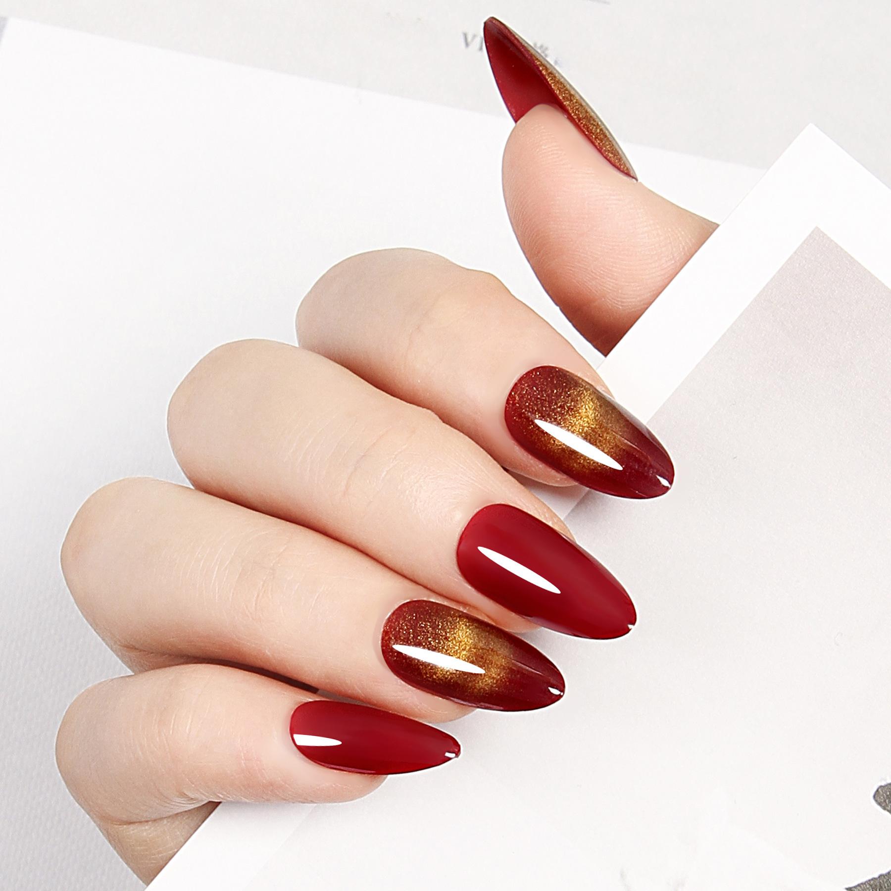French-style Armor-wearing Cat Eyes Flashing Almond Nail Red Nail Patch Medium-length Pointed Head
French-style Armor-wearing Cat Eyes Flashing Almond Nail Red Nail Patch Medium-length Pointed Head