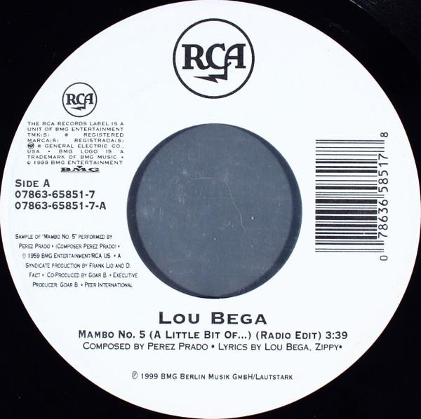 7inch Record LOU BEGA - Mambo No. 5 (A Little Bit Of...) 07863658517 RCA 1999 US Rap & Hip-Hop/R&B Used
7inch Record LOU BEGA - Mambo No. 5 (A Little Bit Of...) 07863658517 RCA 1999 US Rap & Hip-Hop/R&B Used