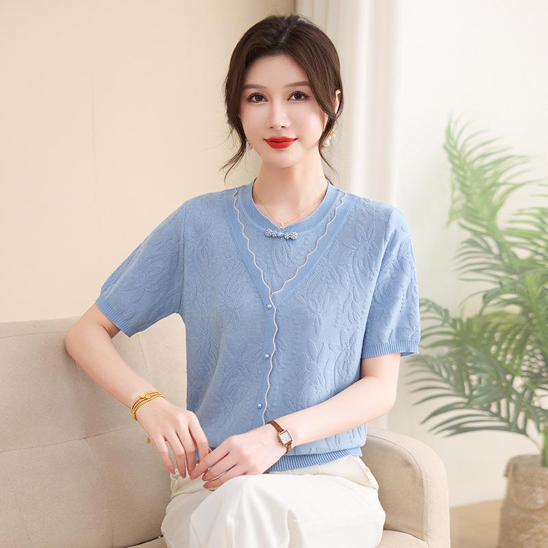 Classic Ice Silk Faux Two-Piece Blouse - Summer Loose Knit Short Sleeve for Middle-Aged & Elderly Women XL (recommended for 100-110 jin)
Classic Ice Silk Faux Two-Piece Blouse - Summer Loose Knit Short Sleeve for Middle-Aged & Elderly Women XL (recommended for 100-110 jin)