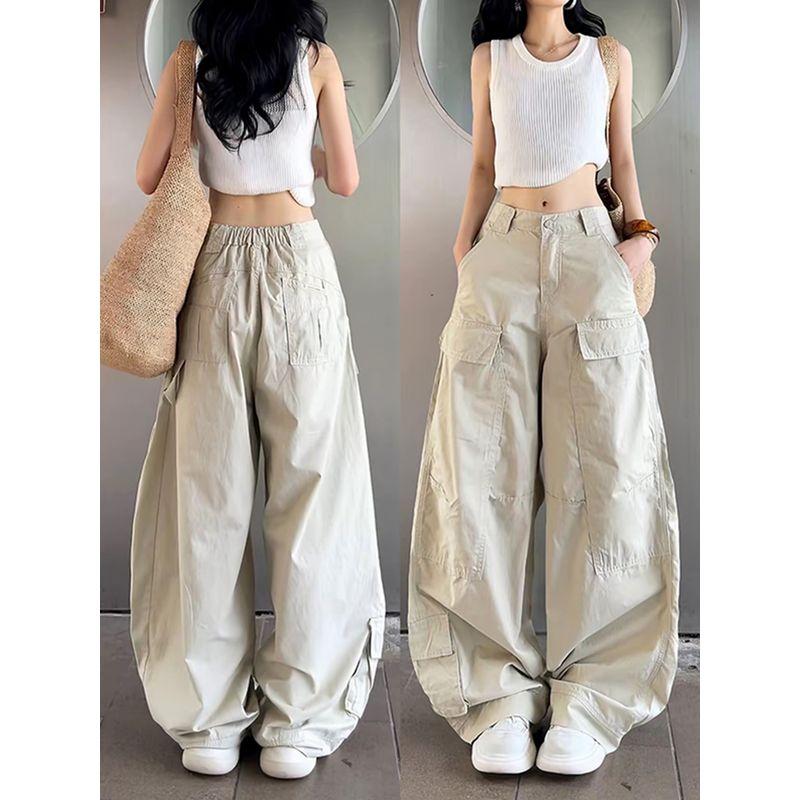 High Street Stylish Multi-Pocket Wide-Leg Overalls Women s Summer High Waist Loose Slim Looking Back Elastic Waist Straight-leg Casual Pants Khaki M
High Street Stylish Multi-Pocket Wide-Leg Overalls Women s Summer High Waist Loose Slim Looking Back Elastic Waist Straight-leg Casual Pants Khaki M