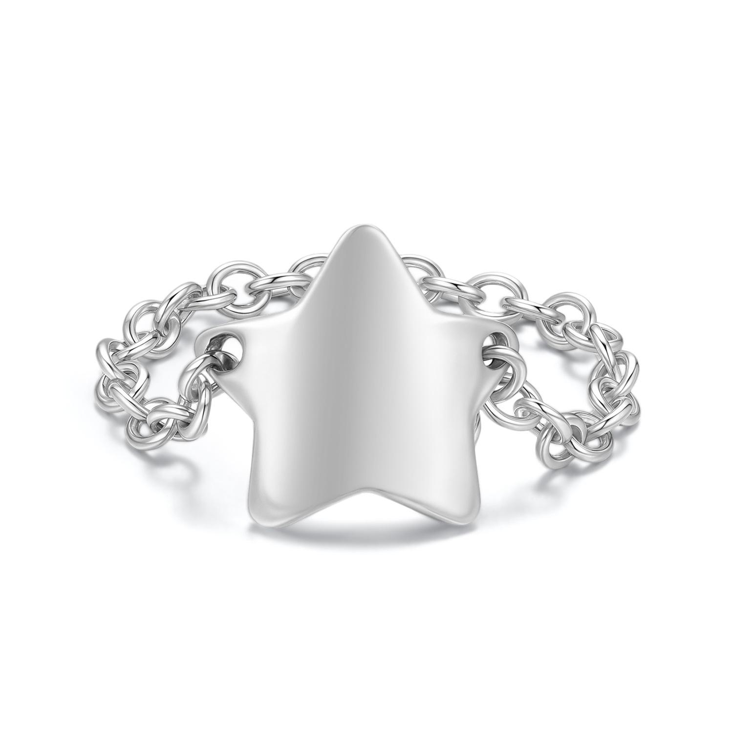 S925 sterling silver engraved five-pointed star ring, smooth surface can be laser pattern word printing niche design sense chain closed no. 8
S925 sterling silver engraved five-pointed star ring, smooth surface can be laser pattern word printing niche design sense chain closed no. 8