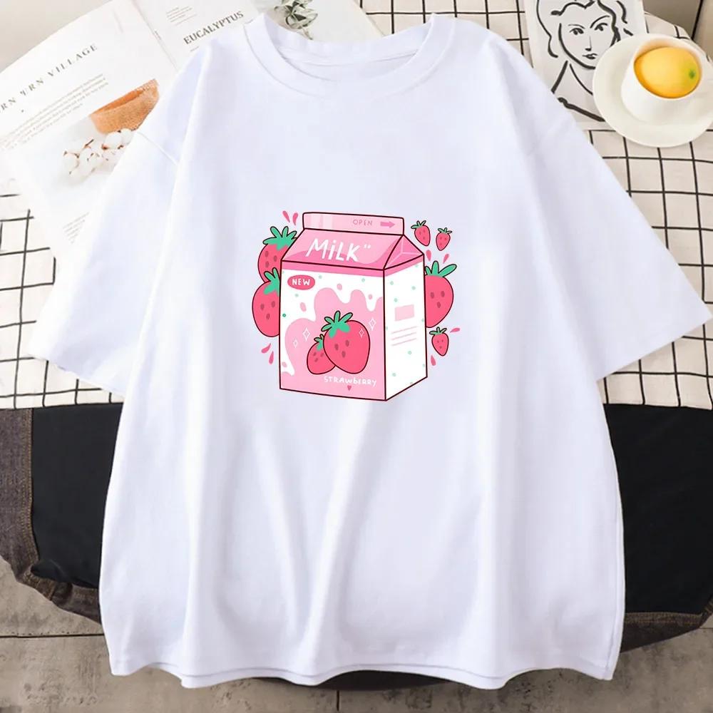 Strawberry Milk Cartoon Printing Tee-shirt Casual Short Sleeve O-neck T-shirts Soft High Quality Tshirts Women Tops 3XL
Strawberry Milk Cartoon Printing Tee-shirt Casual Short Sleeve O-neck T-shirts Soft High Quality Tshirts Women Tops 3XL