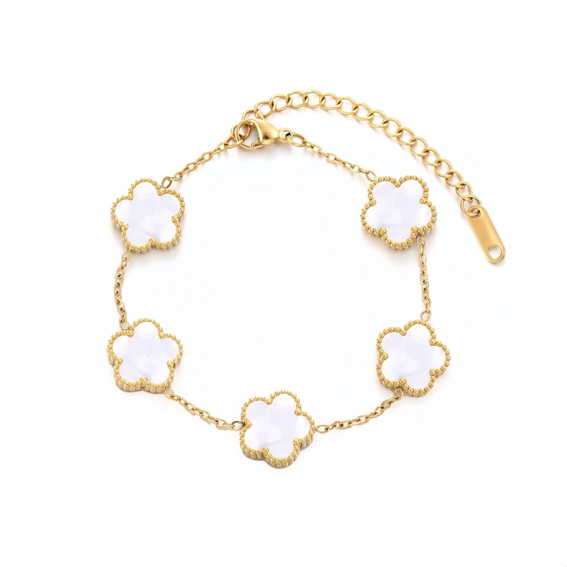 Браслет, ожерелье и серьги с пятилистным клевером и цветком 13 мм - Коллекция роскошных украшений
Браслет, ожерелье и серьги с пятилистным клевером и цветком 13 мм - Коллекция роскошных украшений