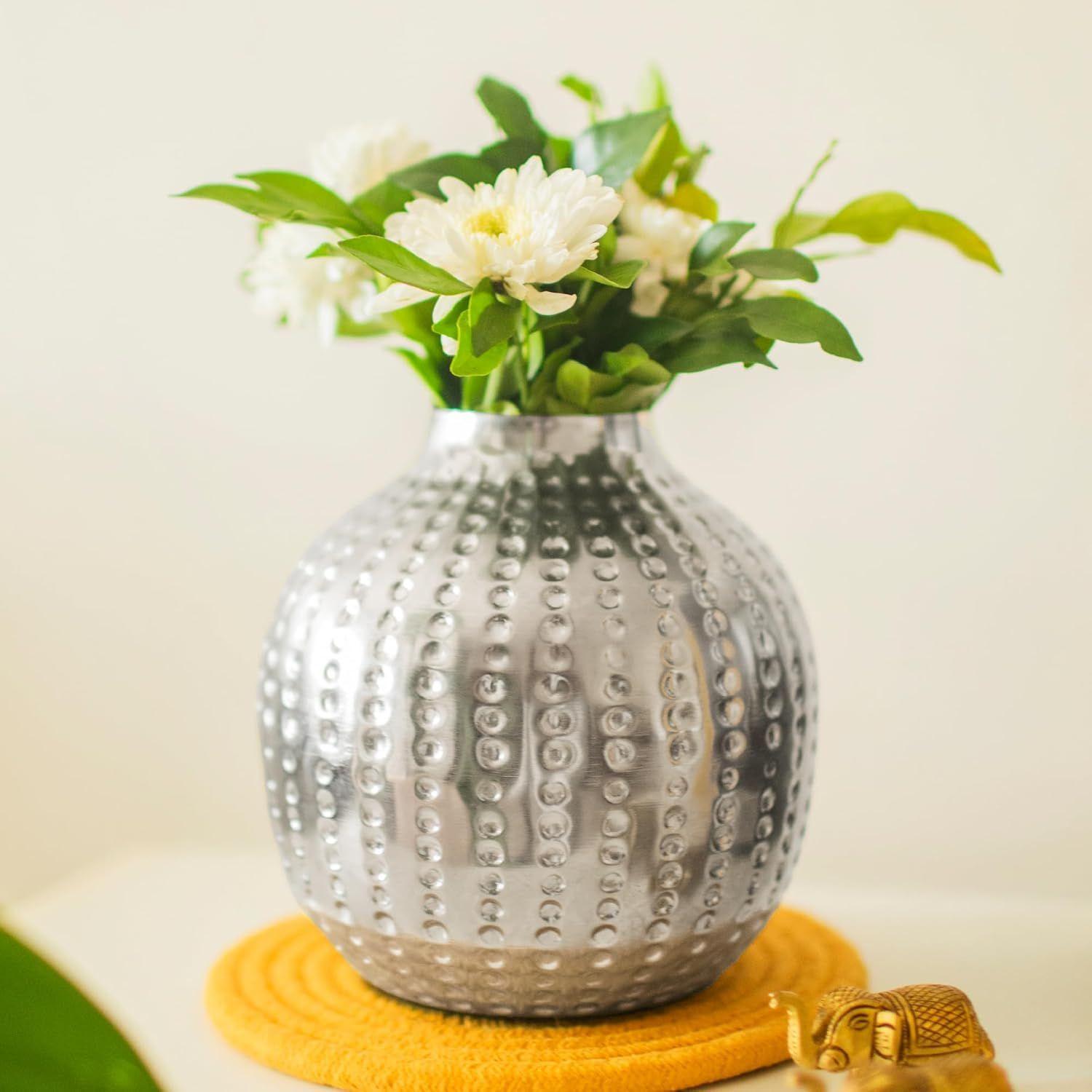Hammered Silver Goblet Vase | Small 6 Height - Tabletop Vase | Rust-Free Metal | Home Decor for Flowers for The Living Room,
Hammered Silver Goblet Vase | Small 6 Height - Tabletop Vase | Rust-Free Metal | Home Decor for Flowers for The Living Room,
