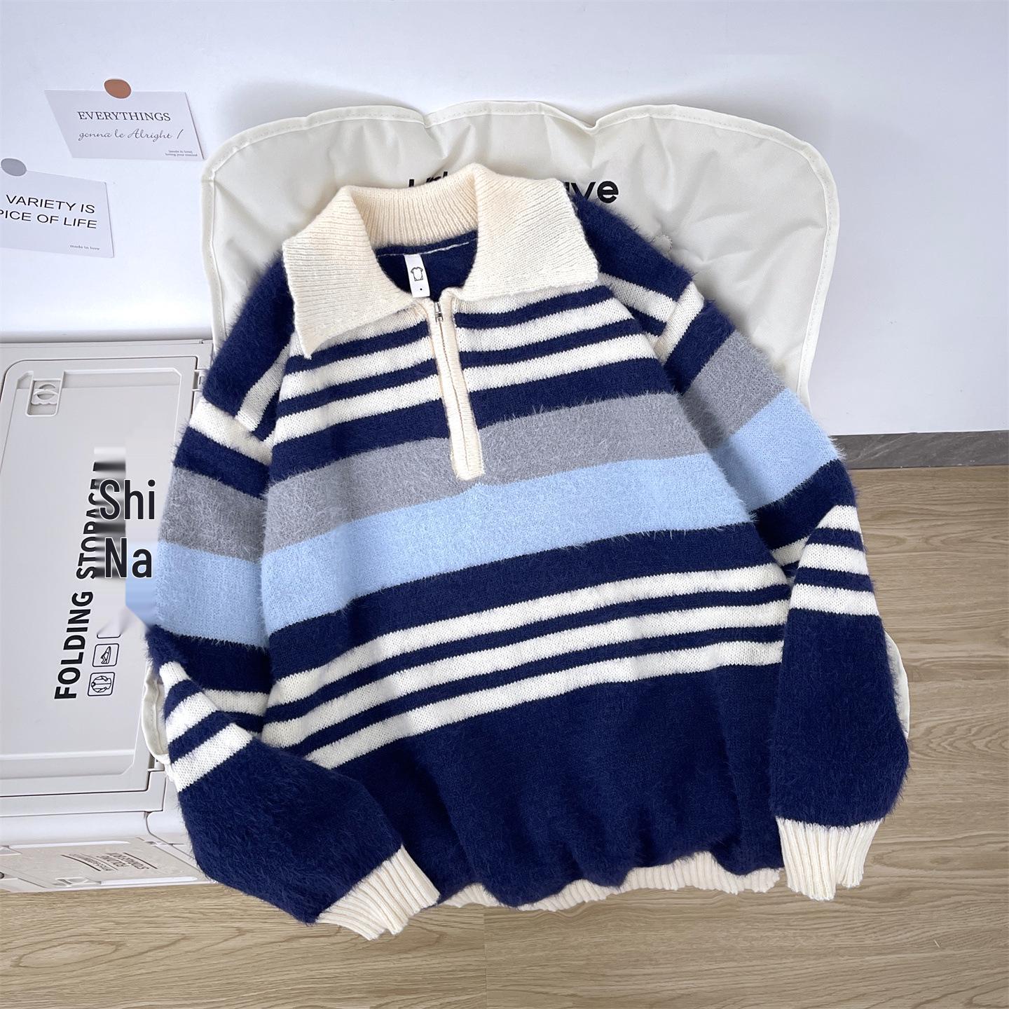 Men s Retro American Style Knit Sweater - Contrast Stripe Lapel, Half-Zip, Faux Mink Fur, Winter Warm, Loose Fit XXL синій
Men s Retro American Style Knit Sweater - Contrast Stripe Lapel, Half-Zip, Faux Mink Fur, Winter Warm, Loose Fit XXL синій