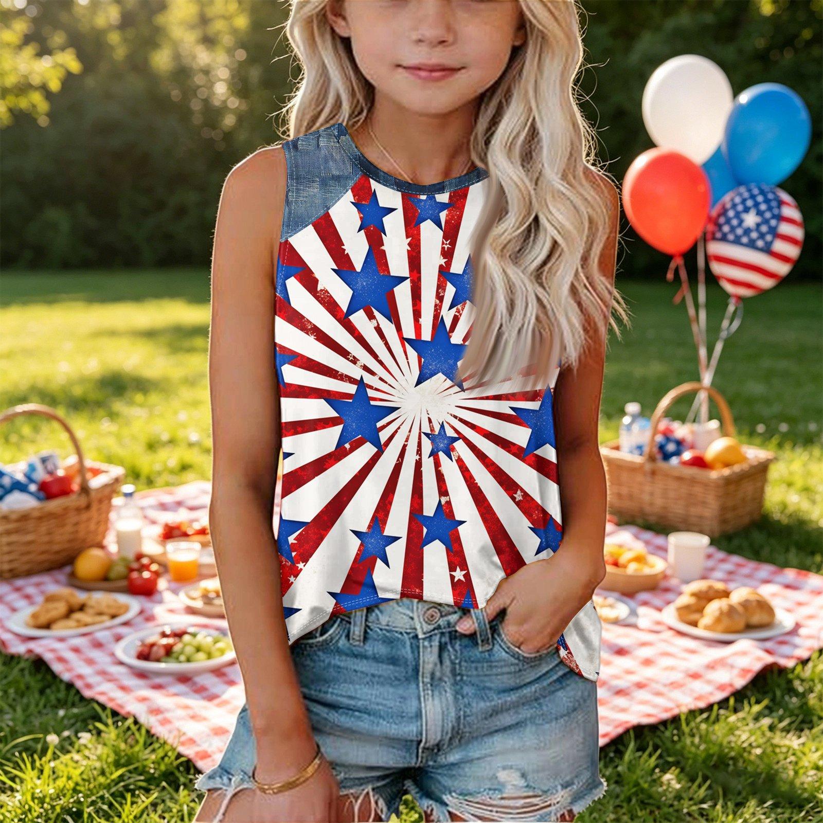 Sleeveless Loose Fit Tank Top for Girls Independence Day Denim Print Round Neck Tee Shirt 110 синий
Sleeveless Loose Fit Tank Top for Girls Independence Day Denim Print Round Neck Tee Shirt 110 синий