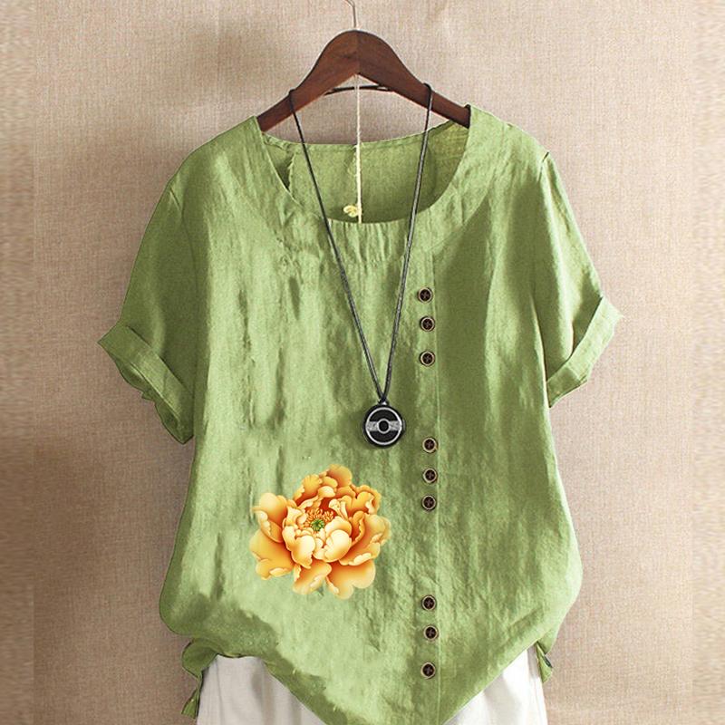 Женская модная футболка с короткими рукавами и желтыми цветами, свободная хлопковая рубашка, повседневная свободная летняя блузка, топы больших размеров 5XL зелёный
Женская модная футболка с короткими рукавами и желтыми цветами, свободная хлопковая рубашка, повседневная свободная летняя блузка, топы больших размеров 5XL зелёный