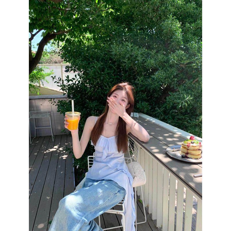 Song Xiuyan Seniors Korean-Style Blue Ruffled Tank Top Dress with Suspenders, Vacation-Style Irregular Top Light Blue S
Song Xiuyan Seniors Korean-Style Blue Ruffled Tank Top Dress with Suspenders, Vacation-Style Irregular Top Light Blue S
