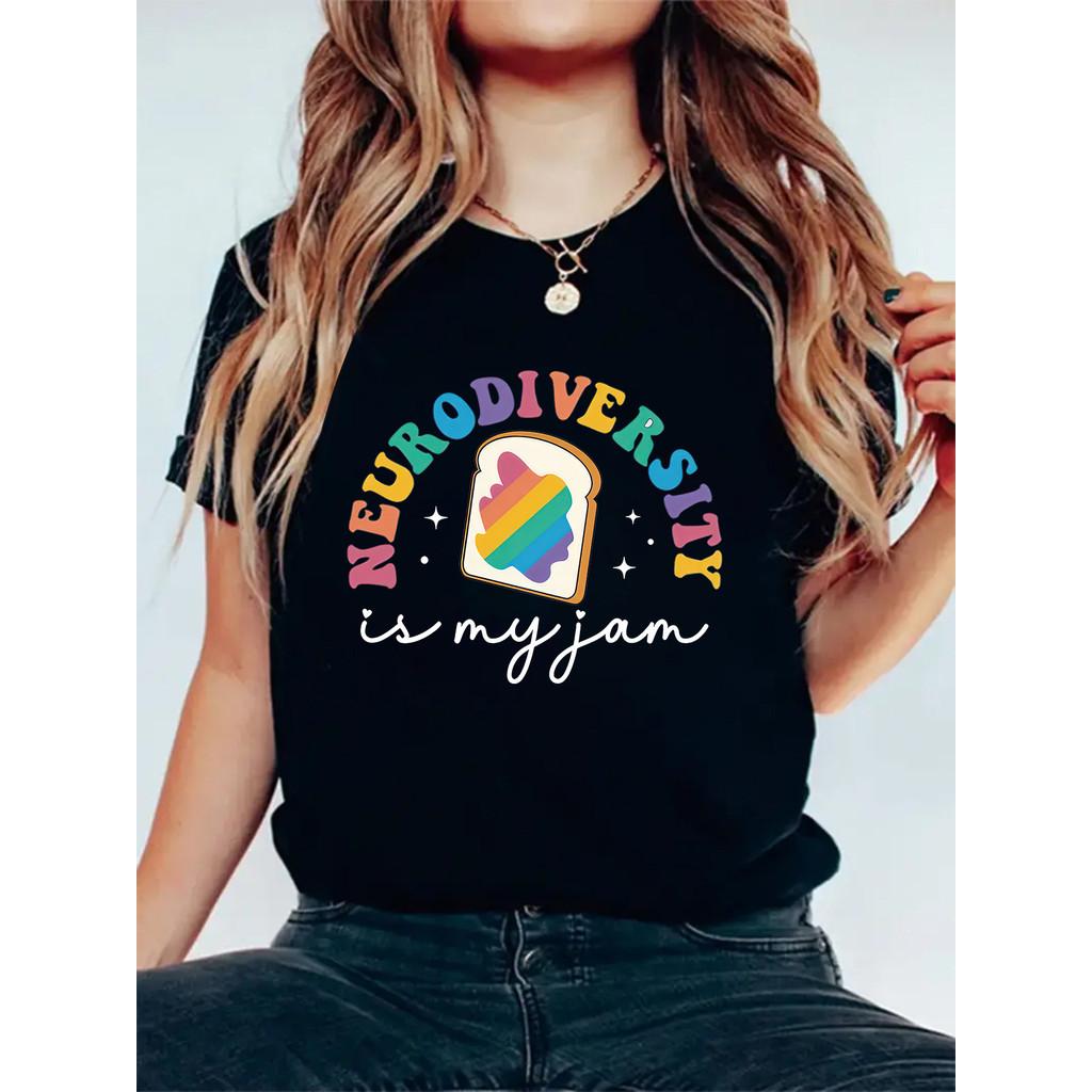 A Ladies Casual T-Shirt with Neurodiversity Rainbow Print, Crew Neck, Short Sleeves, Knitted Fabric, Medium Stretch - Summer Fashion Top XXL чорний
A Ladies Casual T-Shirt with Neurodiversity Rainbow Print, Crew Neck, Short Sleeves, Knitted Fabric, Medium Stretch - Summer Fashion Top XXL чорний