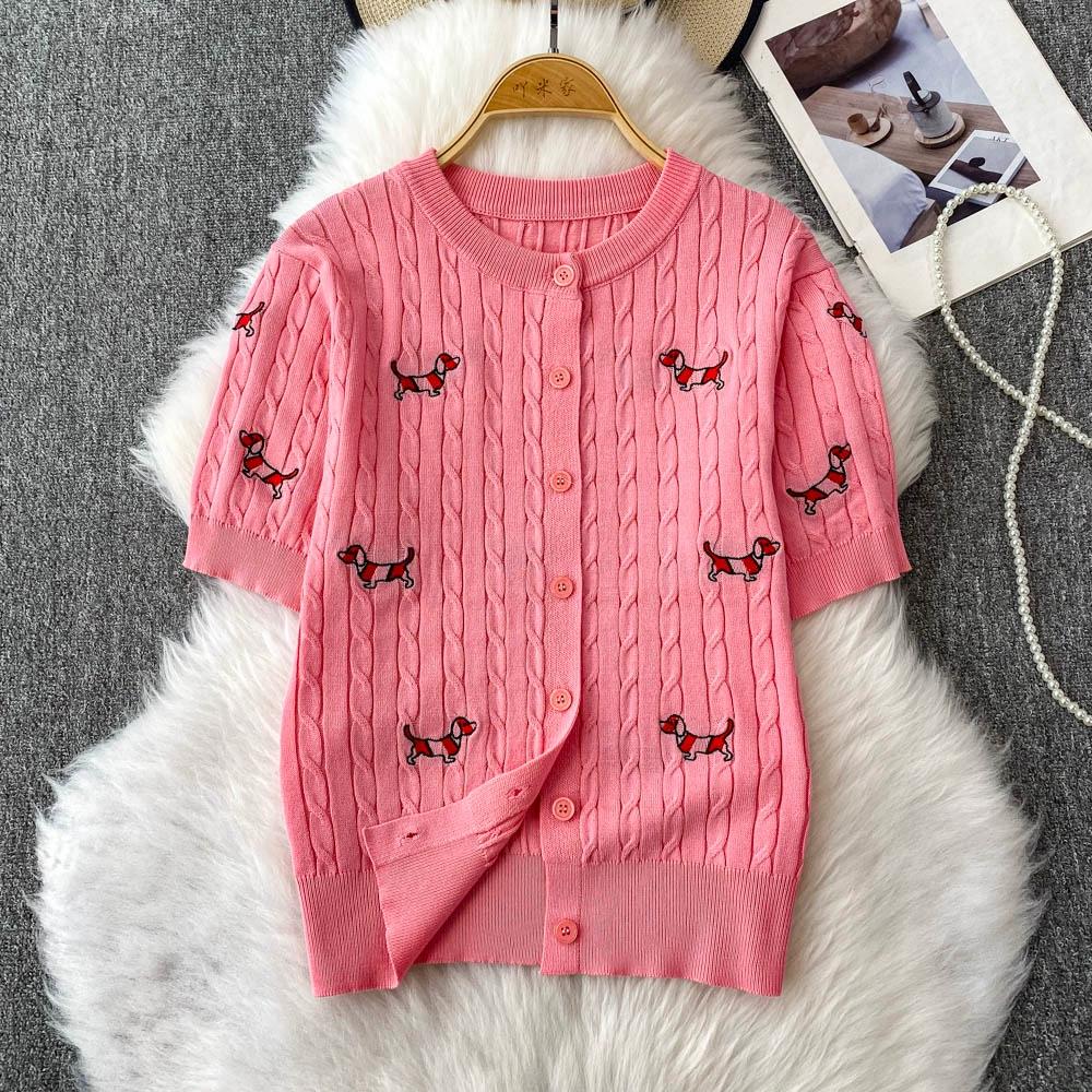 Летние женские кардиганы с коротким рукавом и вышивкой в виде мультфильма, однобортные, с переплетением, топы для девушек из колледжа One Size розовый
Летние женские кардиганы с коротким рукавом и вышивкой в виде мультфильма, однобортные, с переплетением, топы для девушек из колледжа One Size розовый