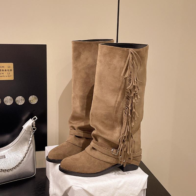 French retro thick heel autumn and winter fringed boots long boots 2025 new large size suede fashion high boots 42 хаки
French retro thick heel autumn and winter fringed boots long boots 2025 new large size suede fashion high boots 42 хаки