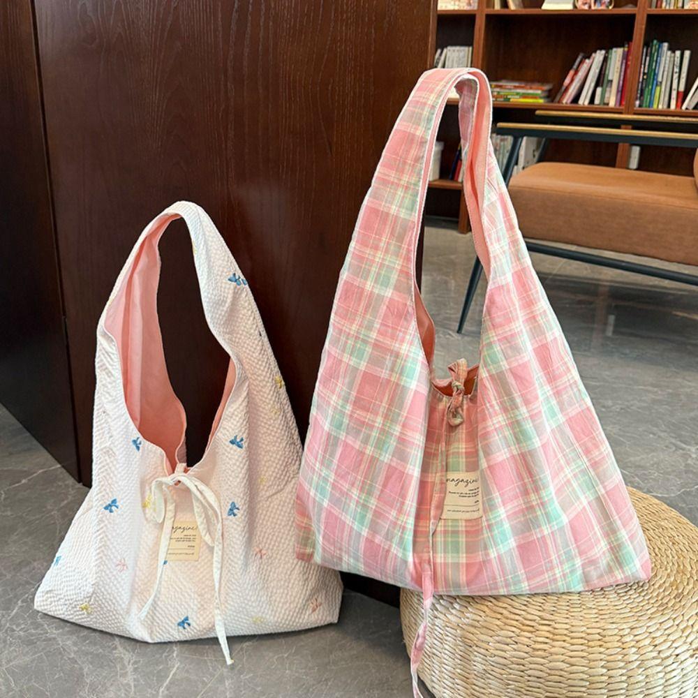 Double Side Canvas Plaid Shoulder Bag Embroidered Bow Underarm Bag Casual Cloth Hobo Bag Daily білий
Double Side Canvas Plaid Shoulder Bag Embroidered Bow Underarm Bag Casual Cloth Hobo Bag Daily білий