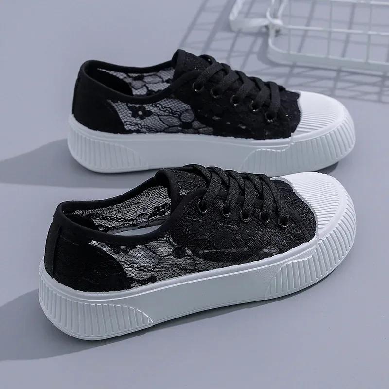 Летняя женская кружевная повседневная обувь, женские дышащие сетчатые кроссовки, лоферы на плоской подошве с цветочным принтом, удобная обувь для ходьбы на мелкой подошве, размер 35-40 40 чёрный