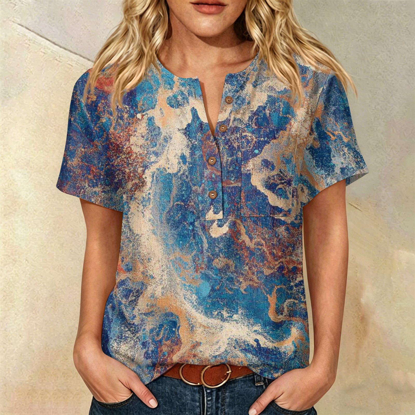 Women’s Fashion Floral Print Henley Neck Button Front Chest Pocket Short Sleeve Cotton Linen Shirt Top for Casual Wear M синий
Women’s Fashion Floral Print Henley Neck Button Front Chest Pocket Short Sleeve Cotton Linen Shirt Top for Casual Wear M синий