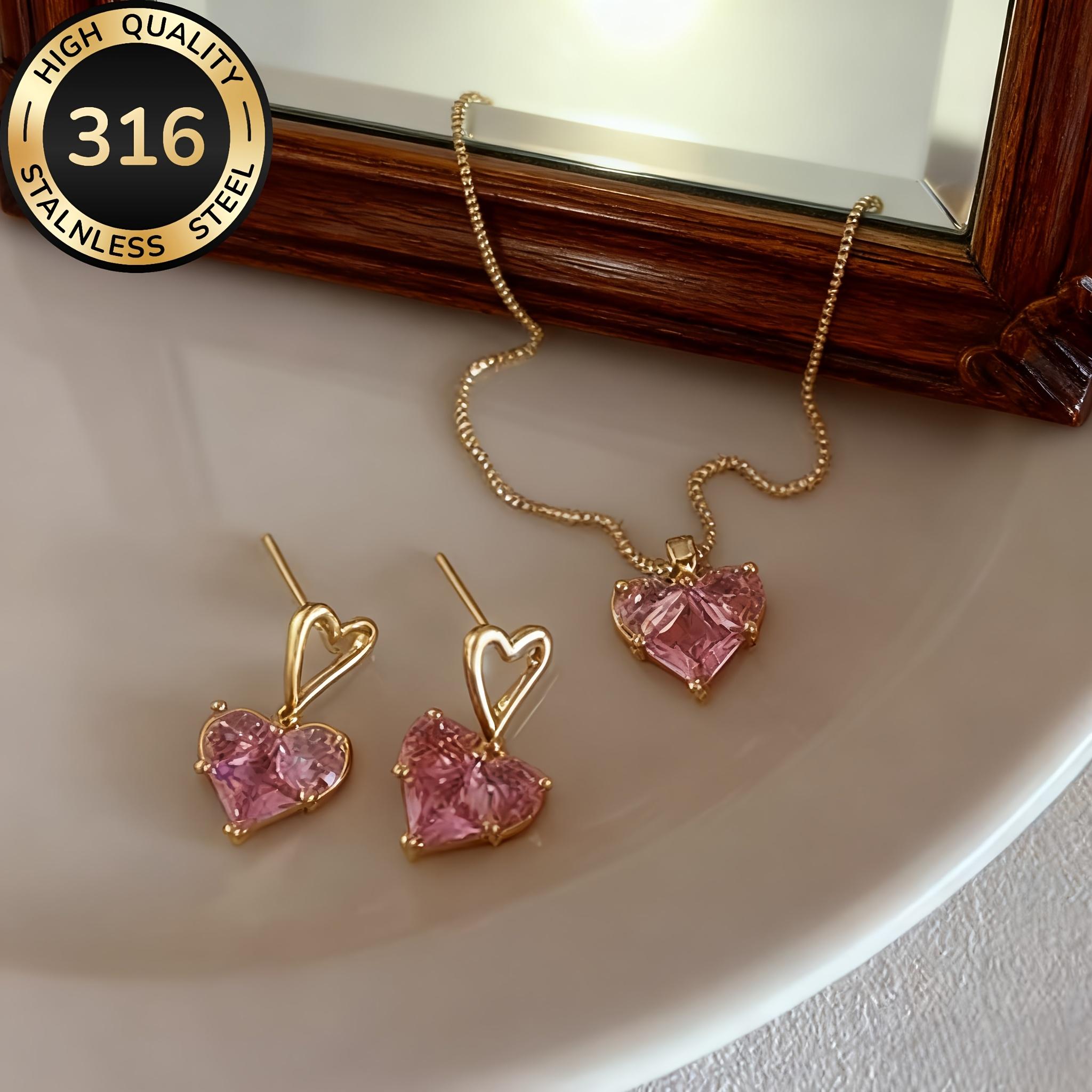 3pcs Pink Heart Pendant Earrings Necklace Set, Y2K Vintage Elegant Design - Daily Party Jewelry Gift for Women Couples золотистый
3pcs Pink Heart Pendant Earrings Necklace Set, Y2K Vintage Elegant Design - Daily Party Jewelry Gift for Women Couples золотистый