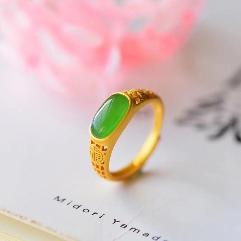 Natural Imitation Hetian Jade Fu Character Emerald Saddle Ring - Retro Spinach Green Fu Lu Court Style Women s Ring Adjustable
Natural Imitation Hetian Jade Fu Character Emerald Saddle Ring - Retro Spinach Green Fu Lu Court Style Women s Ring Adjustable