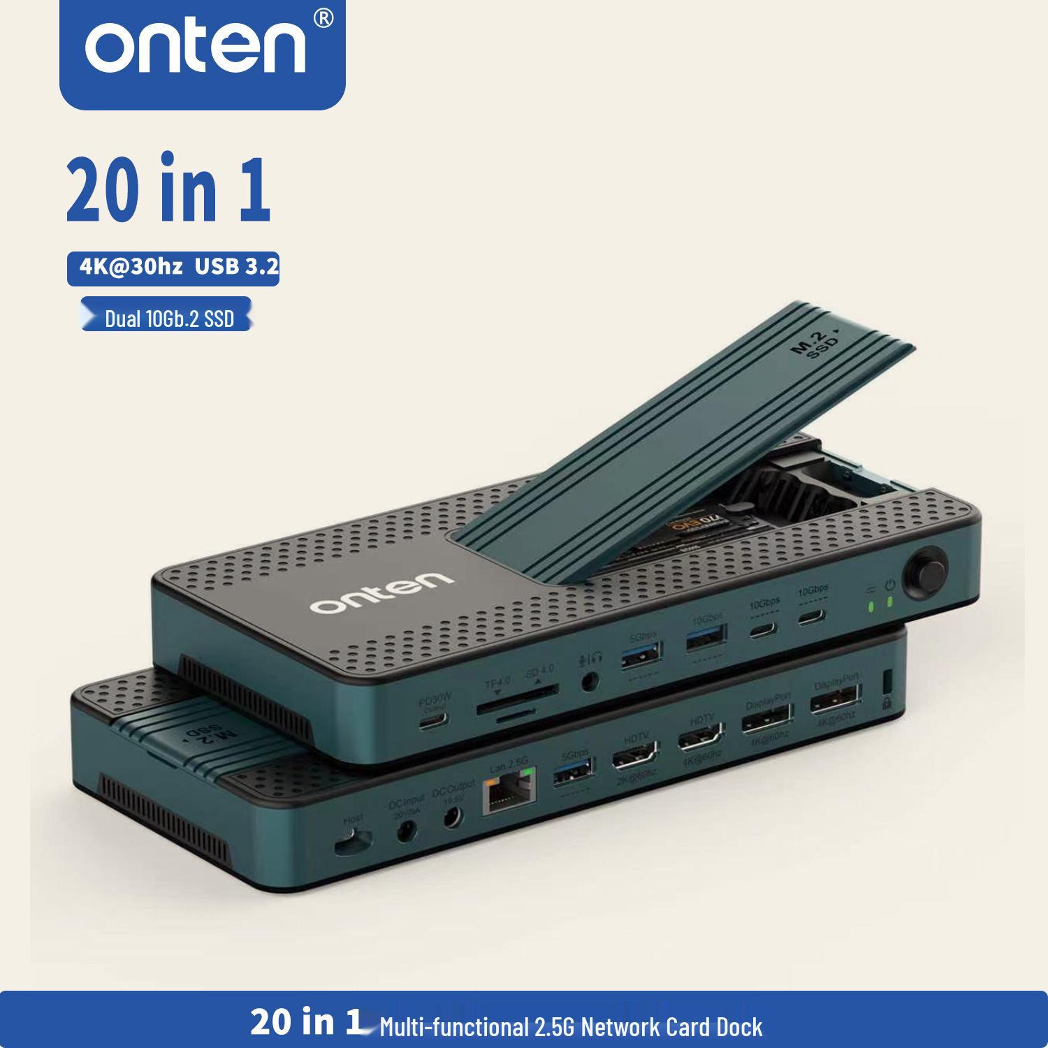 ONTEN 20-in-1 Type-C Docking Station with Dual M.2 SSD, 2.5G Ethernet, 4K@60Hz
ONTEN 20-in-1 Type-C Docking Station with Dual M.2 SSD, 2.5G Ethernet, 4K@60Hz