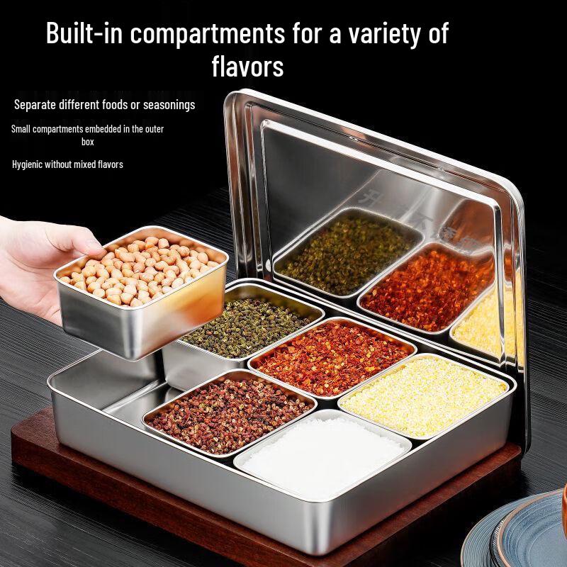 Stainless Steel Multi-Compartment Spice Jar Organizer
Stainless Steel Multi-Compartment Spice Jar Organizer