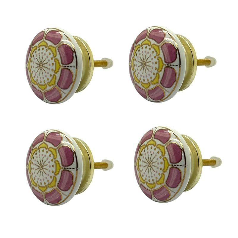 Ceramic Knobs Drawer Pulls for Cabinets and Cupboards (38mm, Gold Multicolour) - Pack of 4 knobs (Pink Flower of Fate)
Ceramic Knobs Drawer Pulls for Cabinets and Cupboards (38mm, Gold Multicolour) - Pack of 4 knobs (Pink Flower of Fate)