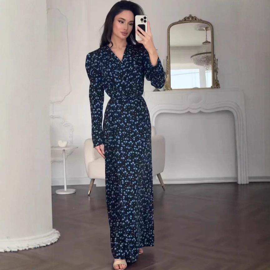2025 European & American Blue Floral V-Neck Long-Sleeve Casual Dress S
2025 European & American Blue Floral V-Neck Long-Sleeve Casual Dress S