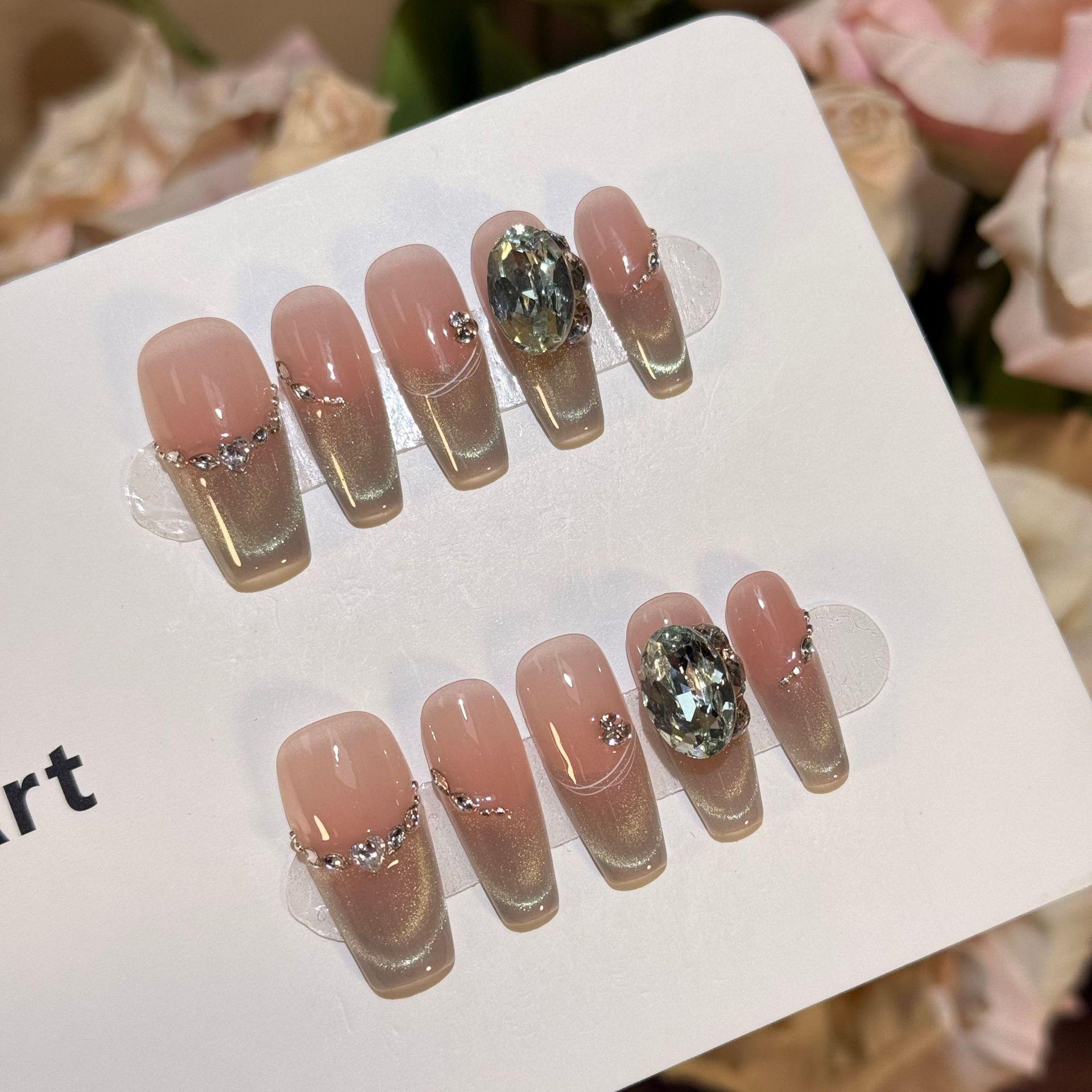 Middle Ladder Luxury Green Smile Cat Eye Rhinestone French Press-On Nails Extra Small
Middle Ladder Luxury Green Smile Cat Eye Rhinestone French Press-On Nails Extra Small