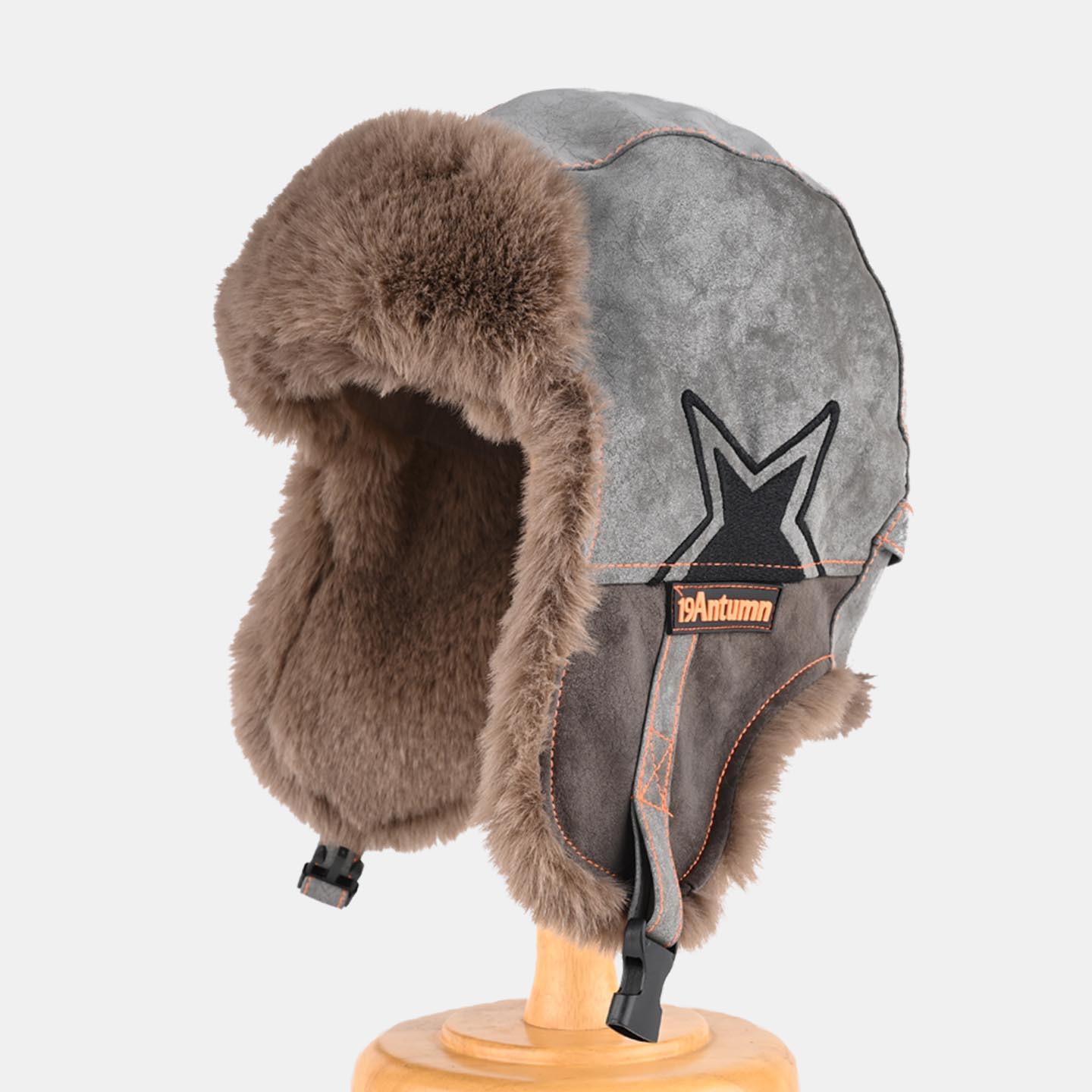 Шапка мужская и женская зимняя бархатная утолщенная теплая велосипедная шапка-ушанка для улицы, лыжная кожаная шапка-пилот average size (55-59cm) серый