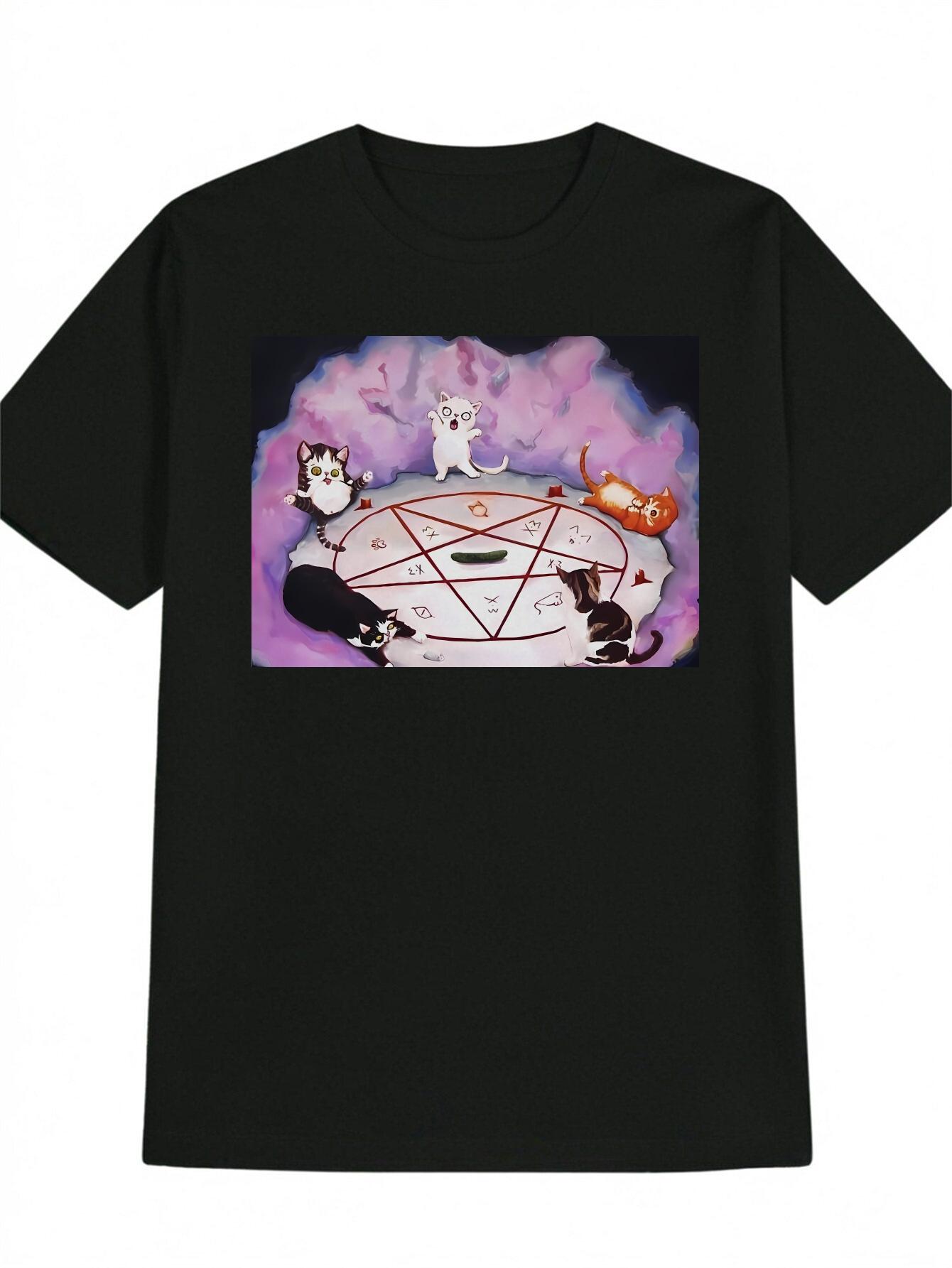 Casual Black T-shirt with Star of David & Cat Design - Soft Polyester M
Casual Black T-shirt with Star of David & Cat Design - Soft Polyester M