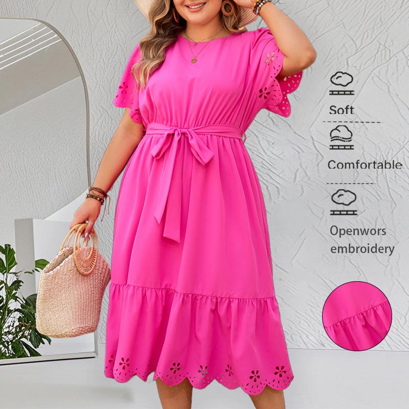 2025 Spring/Summer Plus Size Solid Color Cutout Long Dress, Short Sleeve 3XL фуксия
2025 Spring/Summer Plus Size Solid Color Cutout Long Dress, Short Sleeve 3XL фуксия