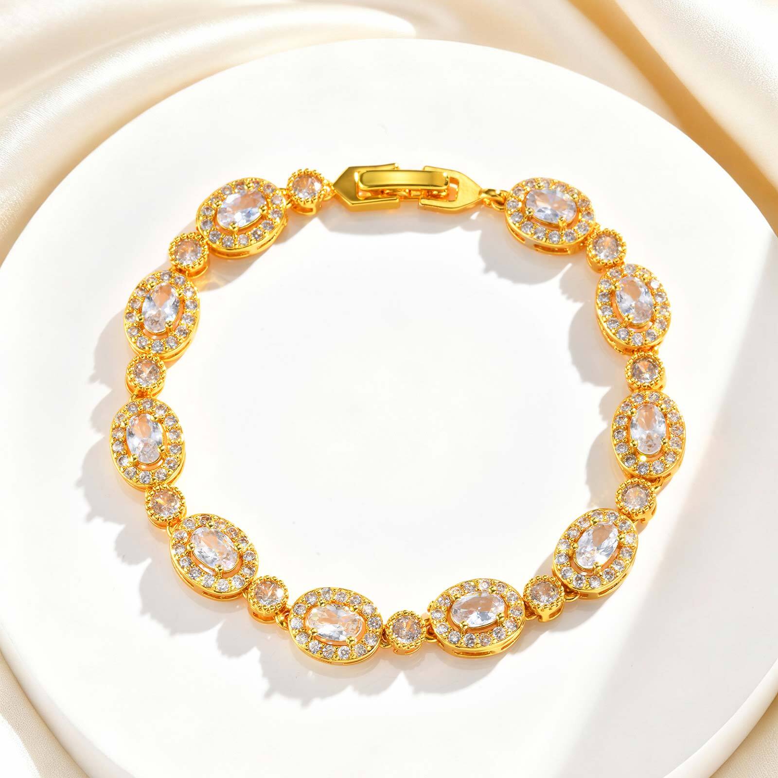 Vnox Shine Crystal Gold Plated Bracelet For Women Luxury Style Oval Flower Shape Fashion Jewelry
Vnox Shine Crystal Gold Plated Bracelet For Women Luxury Style Oval Flower Shape Fashion Jewelry