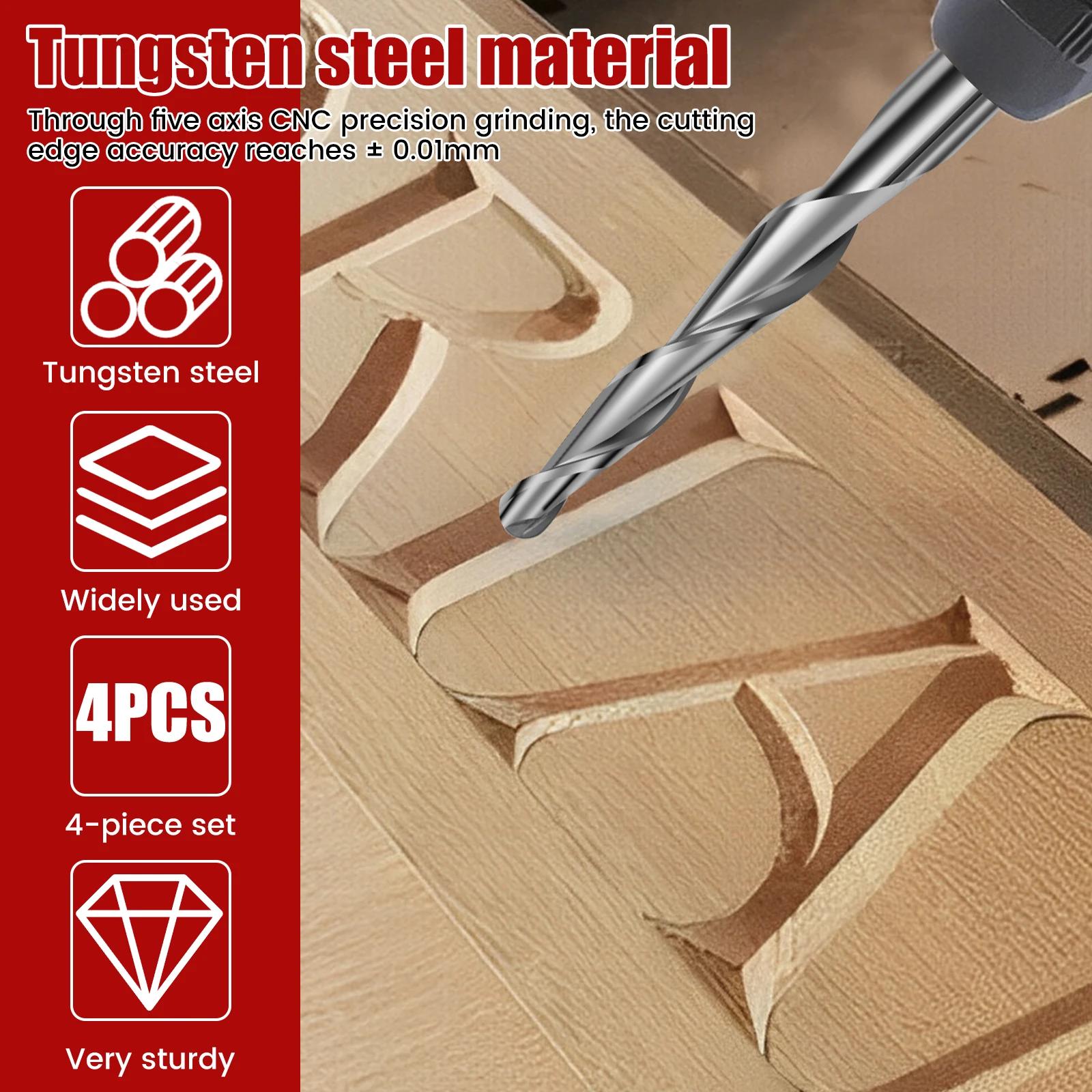 4Pcs End Mill Bit Set High Hardness Tungsten Steel Ball Nose End Mill Double Flute Spiral Milling Tool for Carving Engraving 4PCS
4Pcs End Mill Bit Set High Hardness Tungsten Steel Ball Nose End Mill Double Flute Spiral Milling Tool for Carving Engraving 4PCS