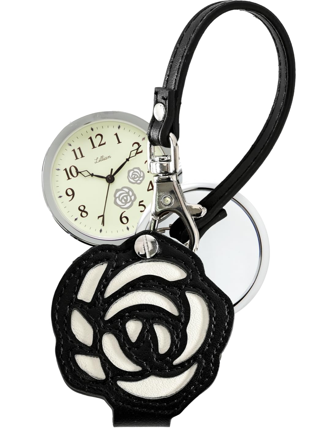Полевые аналоговые карманные часы с увеличительным стеклом «Роза» Женский ремешок, Стекло, Черный, Узор, LW062-4 чёрный
