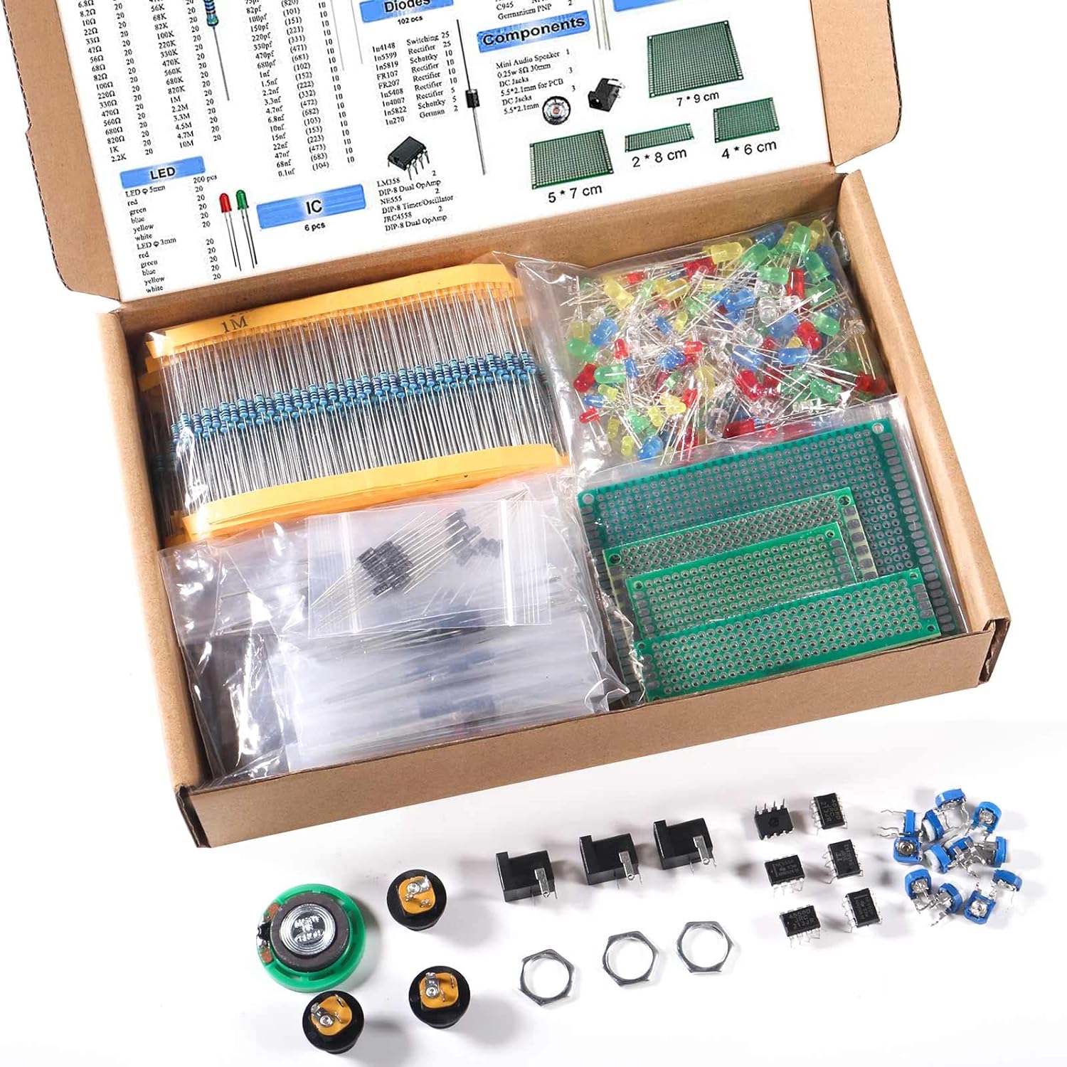 Mega Electronic Component Kit Assortment, Capacitors, Resistors, LED, Transistors, Diodes, 1n270 Germanium, DC Jacks, opamp, PCB 1900pcs
Mega Electronic Component Kit Assortment, Capacitors, Resistors, LED, Transistors, Diodes, 1n270 Germanium, DC Jacks, opamp, PCB 1900pcs