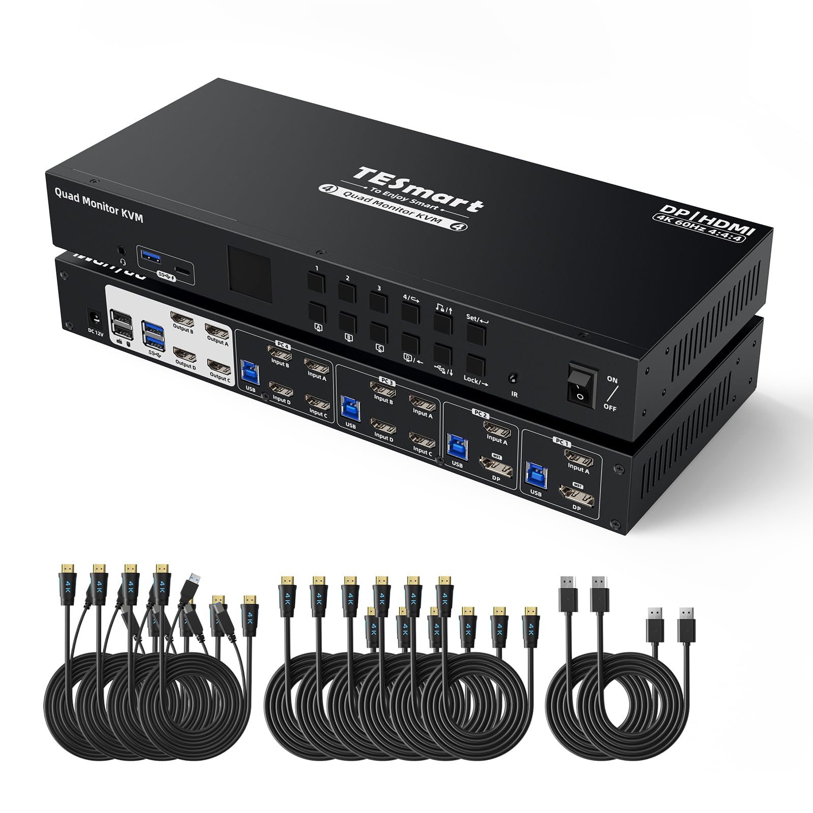 TESmart 4 inputs 4 outputs KVM switch KVM HMDI 4 port switcher 4 monitors 4PCs HDMI switcher MST function Headset port EDID function Hot key switch
TESmart 4 inputs 4 outputs KVM switch KVM HMDI 4 port switcher 4 monitors 4PCs HDMI switcher MST function Headset port EDID function Hot key switch