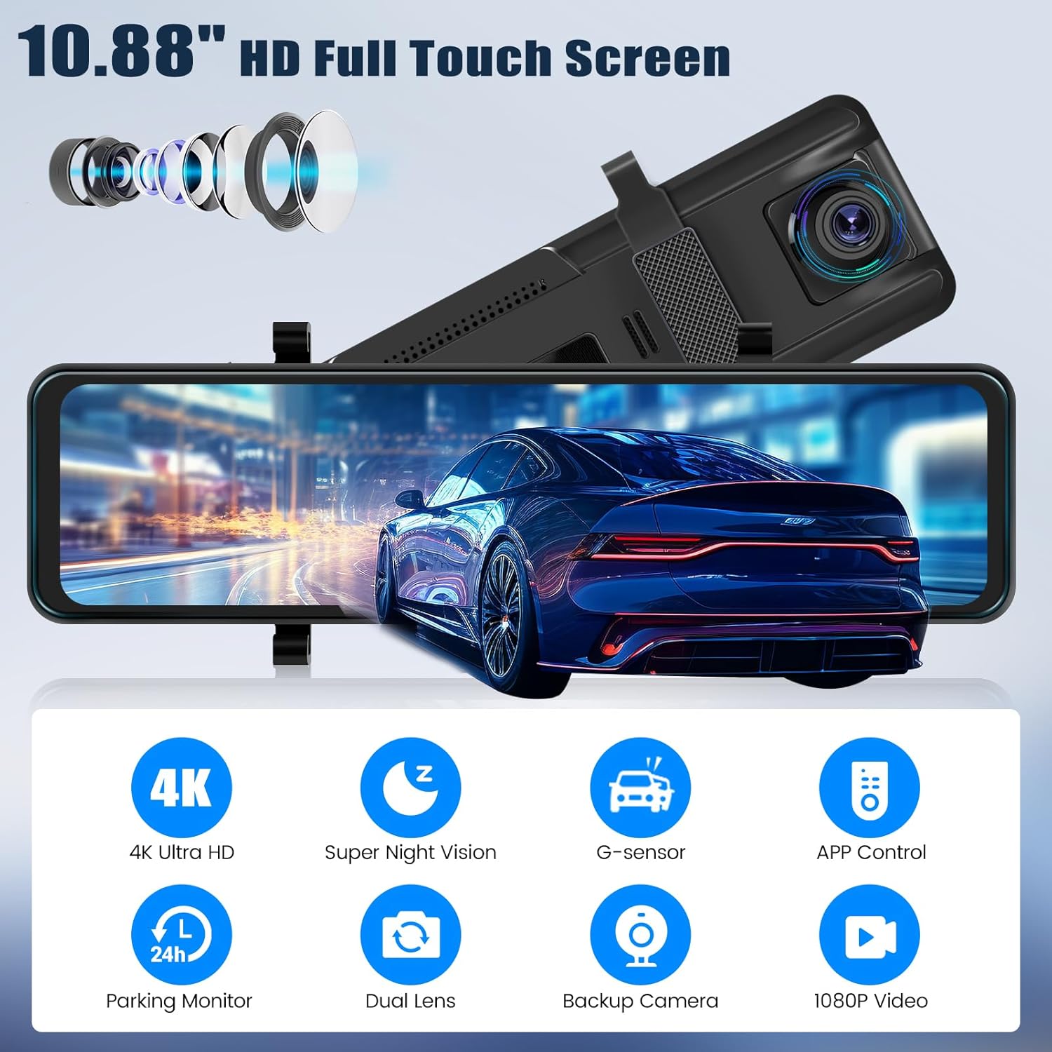 10.88 4K Зеркало Видеорегистратор, Двойной вид сзади, Ночное видение, G-сенсор, Управление через приложение, Циклическая запись United States
10.88 4K Зеркало Видеорегистратор, Двойной вид сзади, Ночное видение, G-сенсор, Управление через приложение, Циклическая запись United States