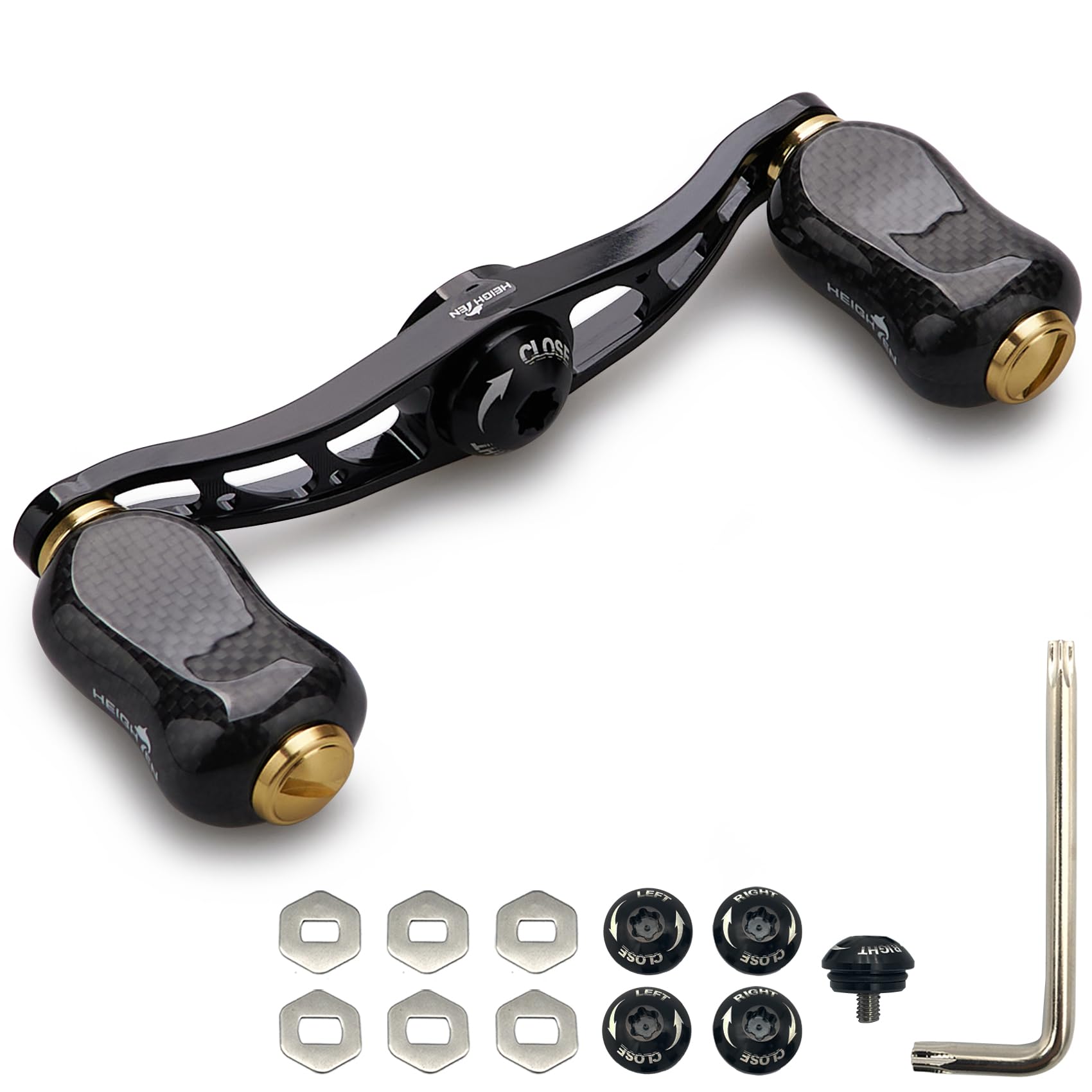 HEIGHTEN 88mm Reel Handle with 21mm Carbon Knob for Baitcasting Reel Arch Gourd Series (Carbon Knob, Black & Gold)
HEIGHTEN 88mm Reel Handle with 21mm Carbon Knob for Baitcasting Reel Arch Gourd Series (Carbon Knob, Black & Gold)