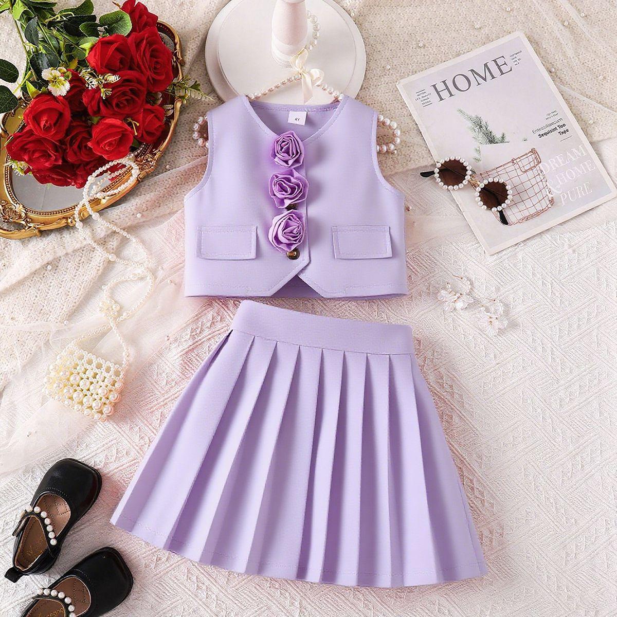 New Summer Girls Sleeveless Three-Dimensional Rose Flower Suit Vest Matching Solid Color Pleated Skirt Set 3Y фіолетовий
New Summer Girls Sleeveless Three-Dimensional Rose Flower Suit Vest Matching Solid Color Pleated Skirt Set 3Y фіолетовий