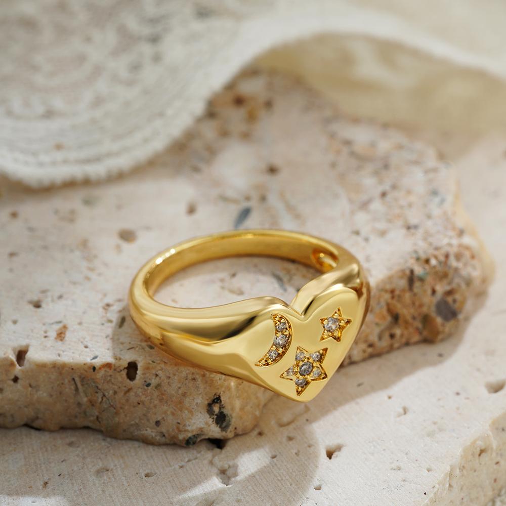 Classics Inlaid Zircon Star Moon Rings for Women Polished 18K Gold Plated Heart Shape Engagement Bride Ring Delicate Zircon New size 6
Classics Inlaid Zircon Star Moon Rings for Women Polished 18K Gold Plated Heart Shape Engagement Bride Ring Delicate Zircon New size 6