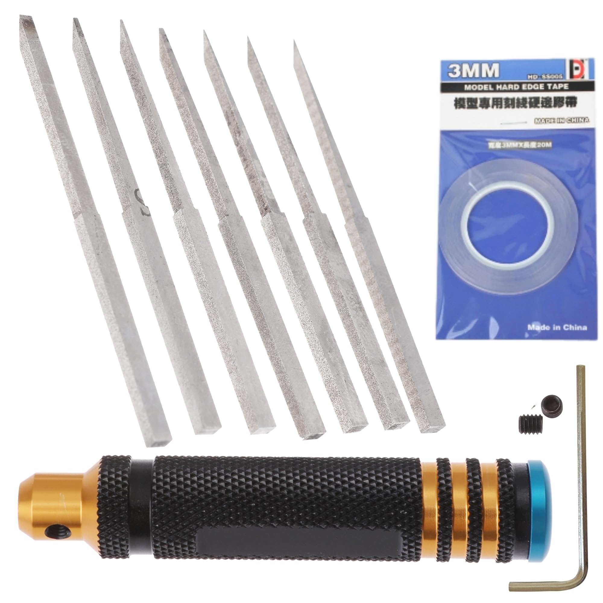 Anopono Carving Chisel, Line Scriber, for Plastic Models and Gunpla, Set of 7, 0.1mm, 0.2mm, 0.4mm, 0.6mm, 0.8mm, 1.0mm, 2.0mm (Black Guide Tape)
Anopono Carving Chisel, Line Scriber, for Plastic Models and Gunpla, Set of 7, 0.1mm, 0.2mm, 0.4mm, 0.6mm, 0.8mm, 1.0mm, 2.0mm (Black Guide Tape)