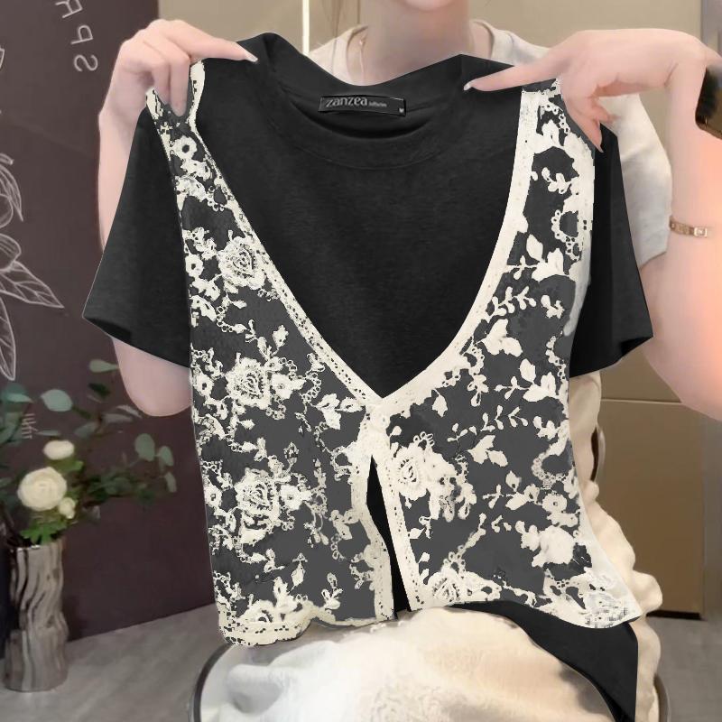 ZANZEA Женские повседневные футболки с круглым вырезом, летние, с коротким рукавом, с кружевной отделкой S чёрный
ZANZEA Женские повседневные футболки с круглым вырезом, летние, с коротким рукавом, с кружевной отделкой S чёрный