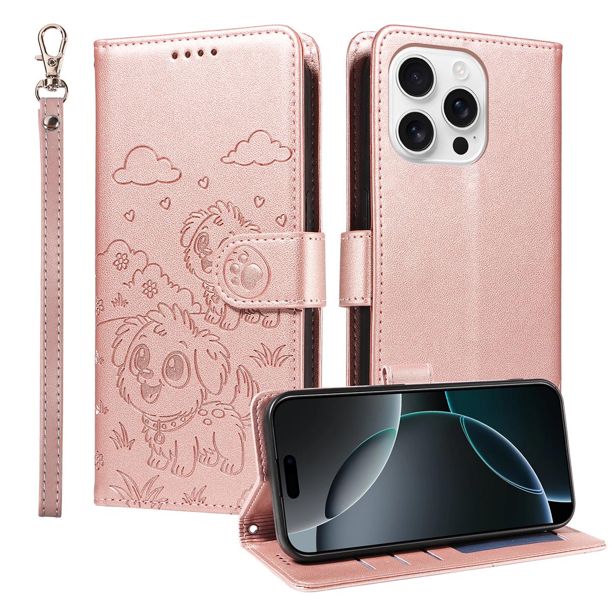 For iPhone 16 Pro Max Case RFID Blocking Imprinted Dog Pattern PU Leather Phone Cover with Wrist Strap Pink
For iPhone 16 Pro Max Case RFID Blocking Imprinted Dog Pattern PU Leather Phone Cover with Wrist Strap Pink