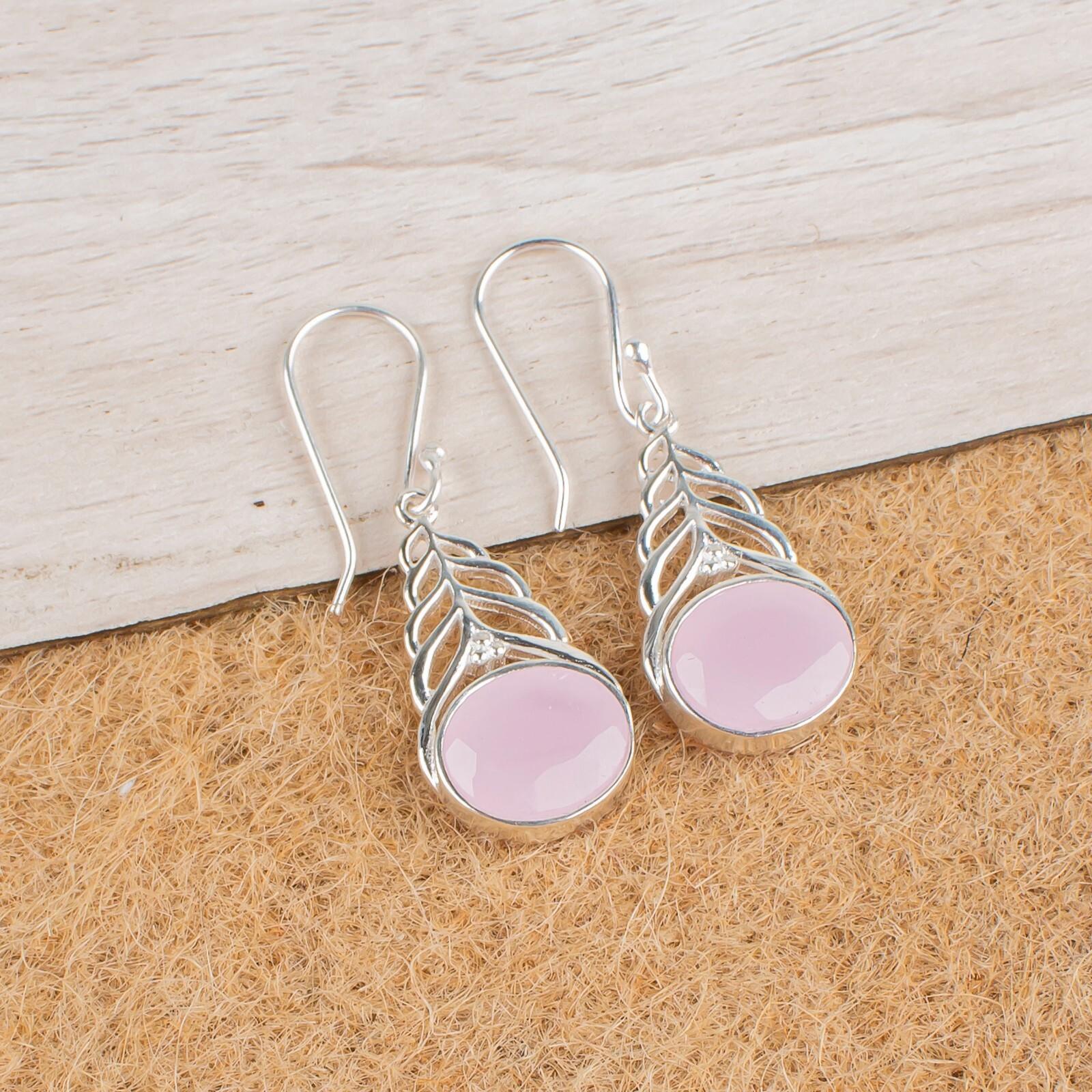 Rose Chalcedony Gemstone 925 Sterling Silver Jewelry Drop/Dangle Earrings 1.64 CE-1-13
Rose Chalcedony Gemstone 925 Sterling Silver Jewelry Drop/Dangle Earrings 1.64 CE-1-13